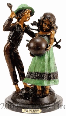 Boy & Girl bronze statue by Moreau