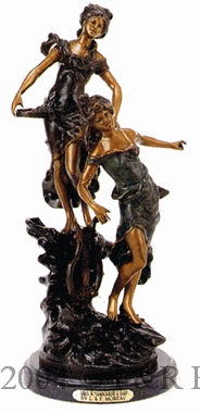 Girls with Tambourine & Harp bronze statue