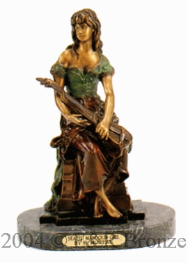 Seated Mandolin Girl bronze by Hippolye Moreau
