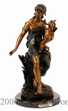 Seated Woman With Cupid bronze sculpture