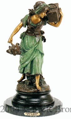 Woman with Rooster bronze by Auguste Moreau