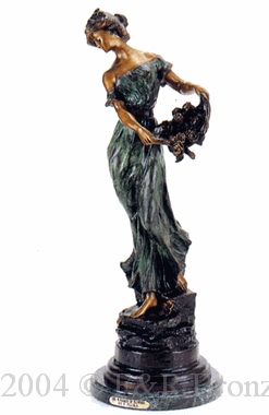 Girl with Basket of Flowers bronze by Flora
