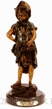 Harvest Time Girl bronze statue by J. Morie