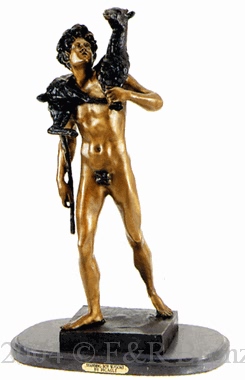 Standing Boy with Goat bronze statue by Picault