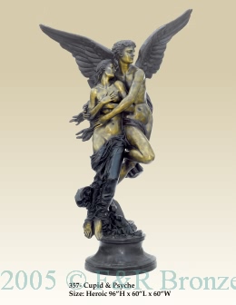 Cupid and Psyche bronze statue by Godet