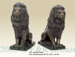 Monumental Seated Lion bronze statue by Barye