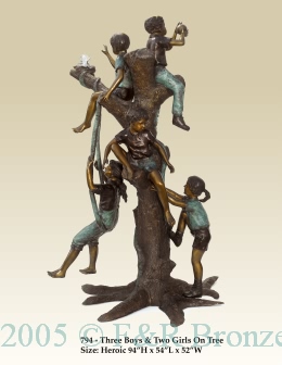 Three Boys and Two Girls on Tree bronze sculpture
