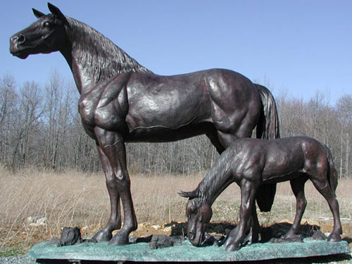 Mare with Colt bronze sculpture - 1