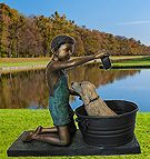 Boy Washing Dog Sculpture