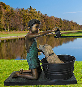 Boy Washing Dog Bronze Statue