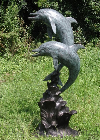 Two Small Dolphins bronze statue fountain-3