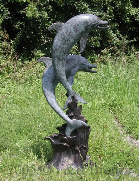 Two Small Dolphins bronze statue fountain-5