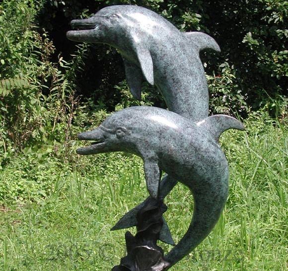 Two Small Dolphins bronze statue fountain-7