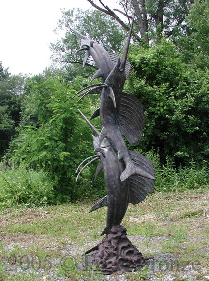Three Swordfish bronze sculpture fountain-5