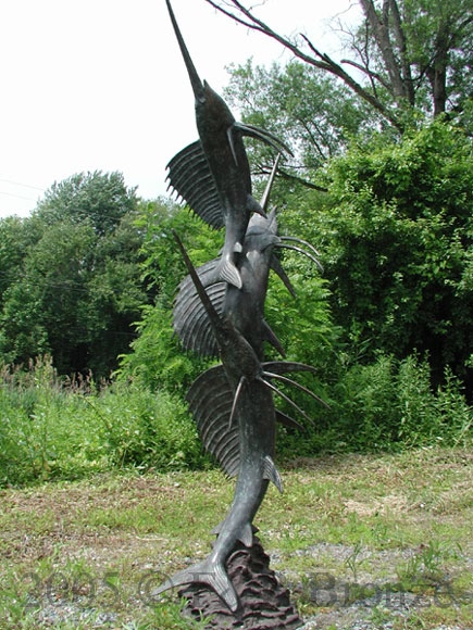 Three Swordfish bronze sculpture fountain-14