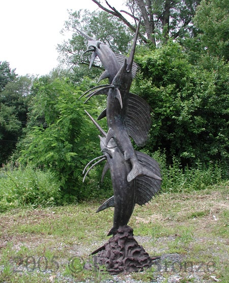 Three Swordfish bronze sculpture fountain-6