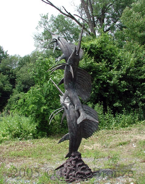Three Swordfish bronze sculpture fountain-7