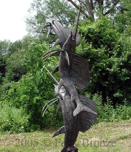 Three Swordfish bronze sculpture fountain-8