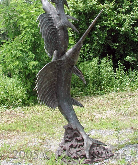Three Swordfish bronze sculpture fountain-11