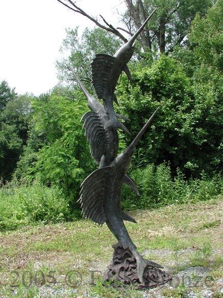 Three Swordfish bronze sculpture fountain-12