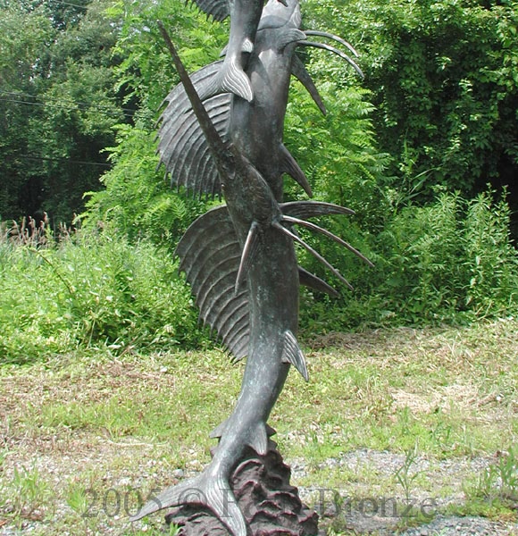 Three Swordfish bronze sculpture fountain-13