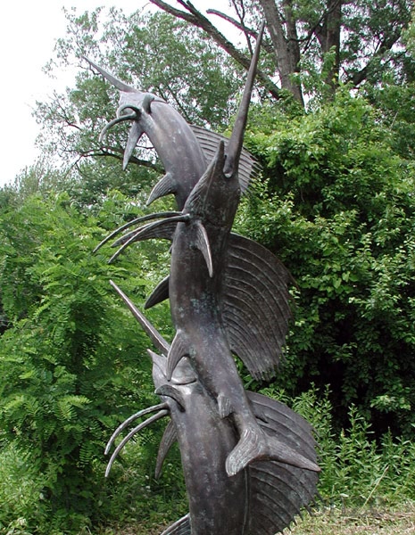 Three Swordfish bronze sculpture fountain-15