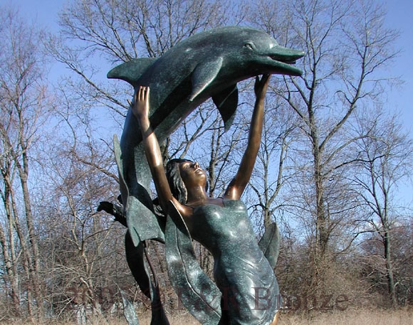 Lady with Dolphin Jumping Overhead bronze-3