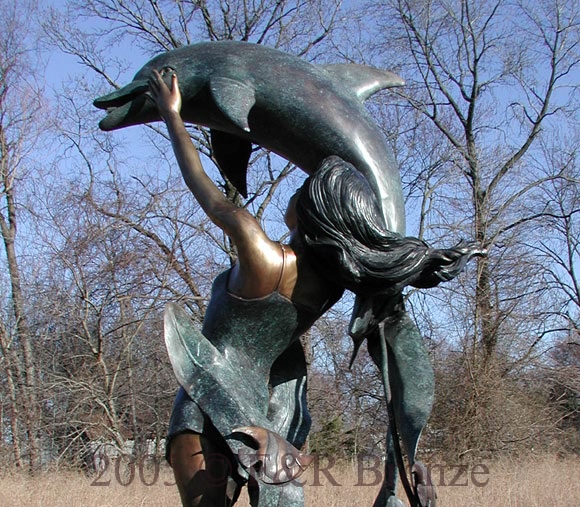 Lady with Dolphin Jumping Overhead bronze-8