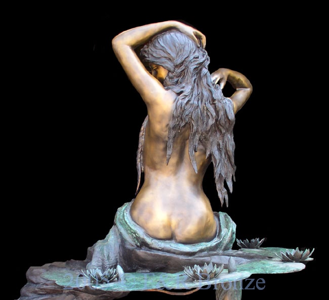 Nude Girl Seated On Rock bronze statue fountain-1