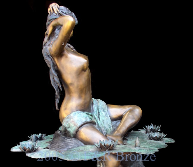 Nude Girl Seated On Rock bronze statue fountain-10
