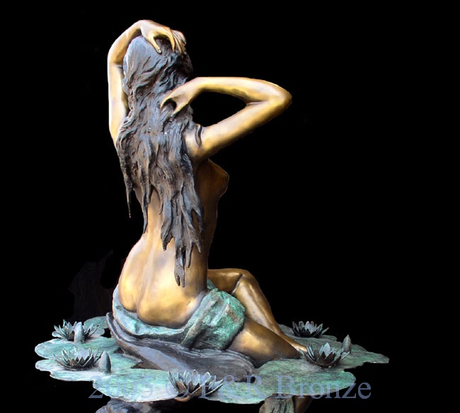 Nude Girl Seated On Rock bronze statue fountain-2