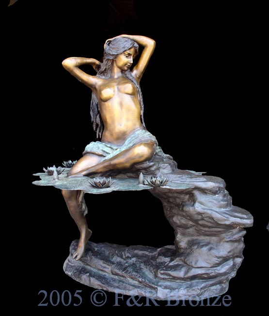 Nude Girl Seated On Rock bronze statue fountain-3