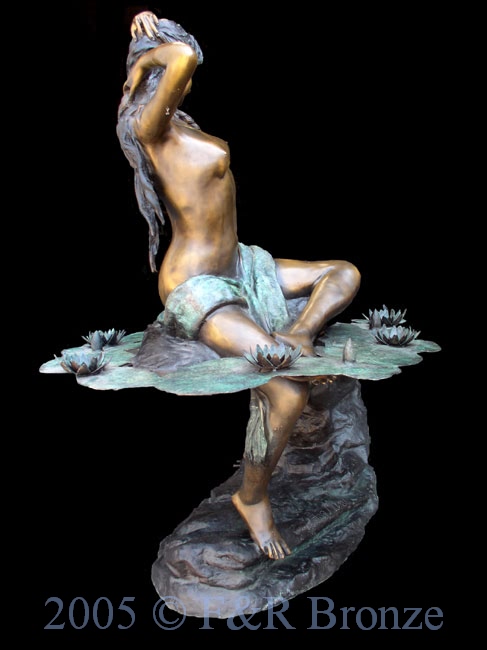Nude Girl Seated On Rock bronze statue fountain-4