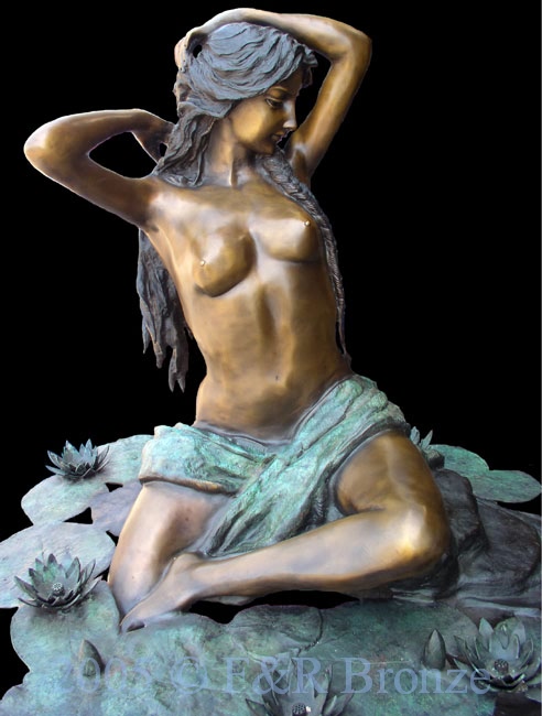 Nude Girl Seated On Rock bronze statue fountain-5