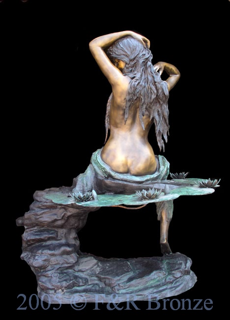 Nude Girl Seated On Rock bronze statue fountain-6