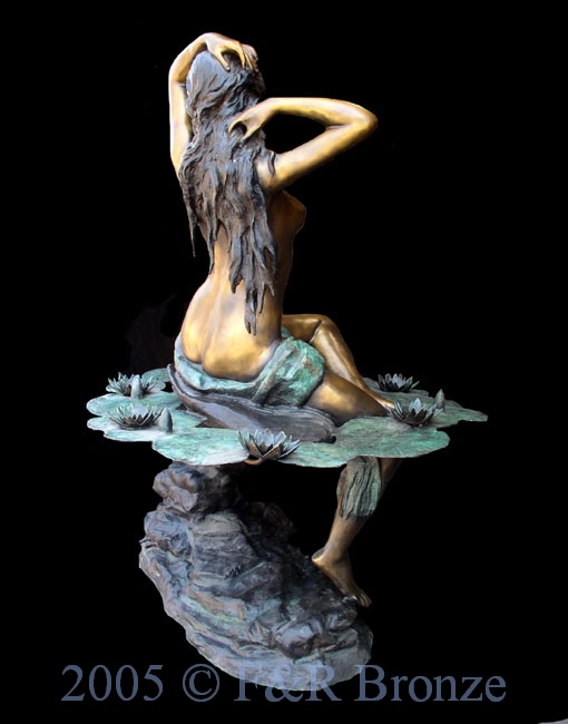 Nude Girl Seated On Rock bronze statue fountain-7