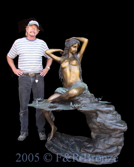 Nude Girl Seated On Rock bronze statue fountain-8