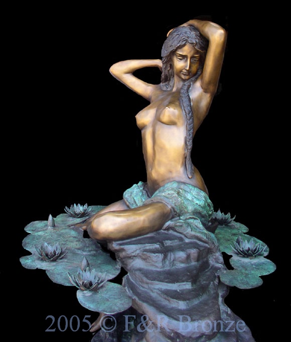 Nude Girl Seated On Rock bronze statue fountain-9