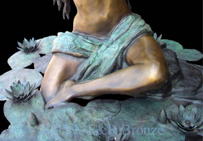 Nude Girl Seated On Rock bronze statue fountain-11
