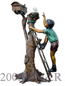 Mailbox Boy with Dove bronze statue