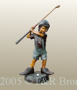 Boy Playing Golf bronze statue by Turner