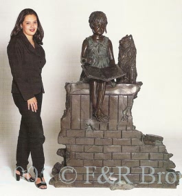 Monumental Fountain Girl with Book & Cat bronze
