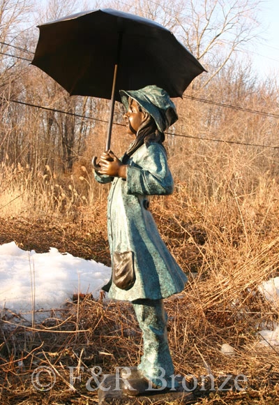 Girl Holding Umbrella bronze-3