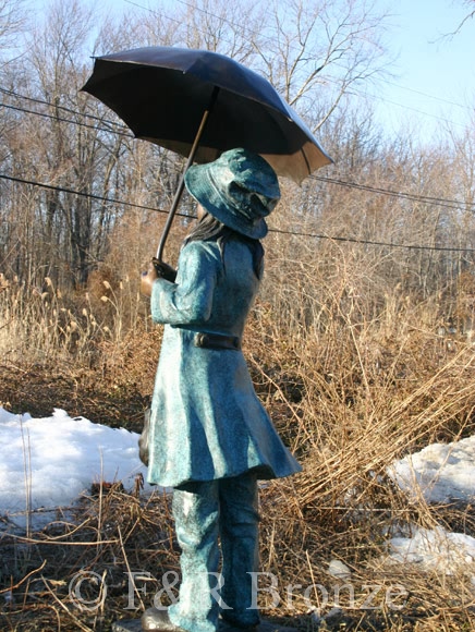 Girl Holding Umbrella bronze-4