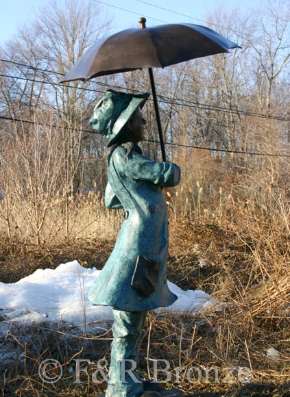 Girl Holding Umbrella bronze-6