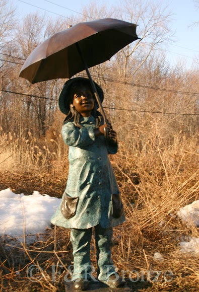 Girl Holding Umbrella bronze-10