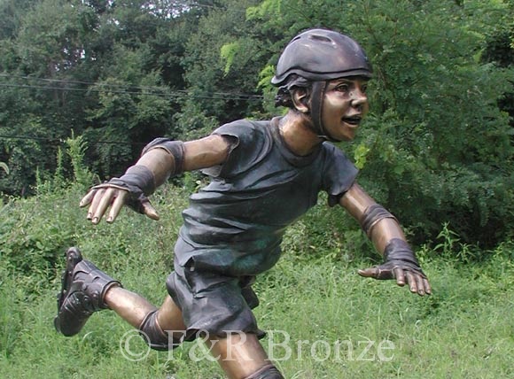 Rollerblading boy bronze-5