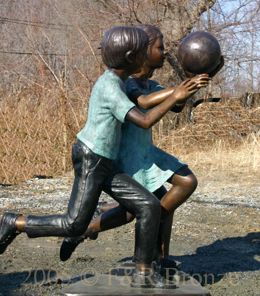 Kids Playing Basketball bronze sculpture-5