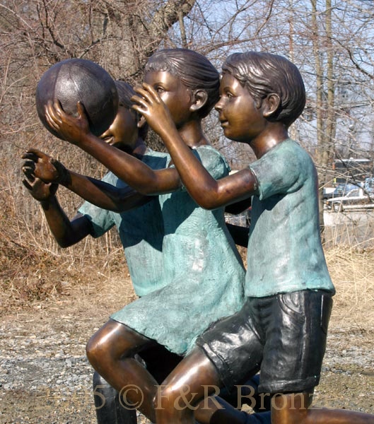 Kids Playing Basketball bronze sculpture-6