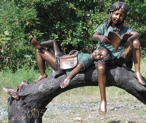 Boy & Girl Reading On Tree Branch sculpture-5